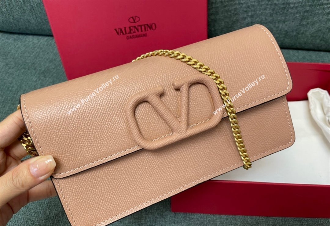 Valentino VLogo Signature Grainy Calfskin Wallet with Chain Nude 2023 VLTN0093 (JD-231211071)