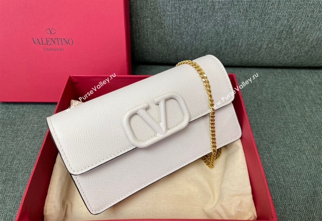 Valentino VLogo Signature Grainy Calfskin Wallet with Chain White 2023 VLTN0093 (JD-231211072)