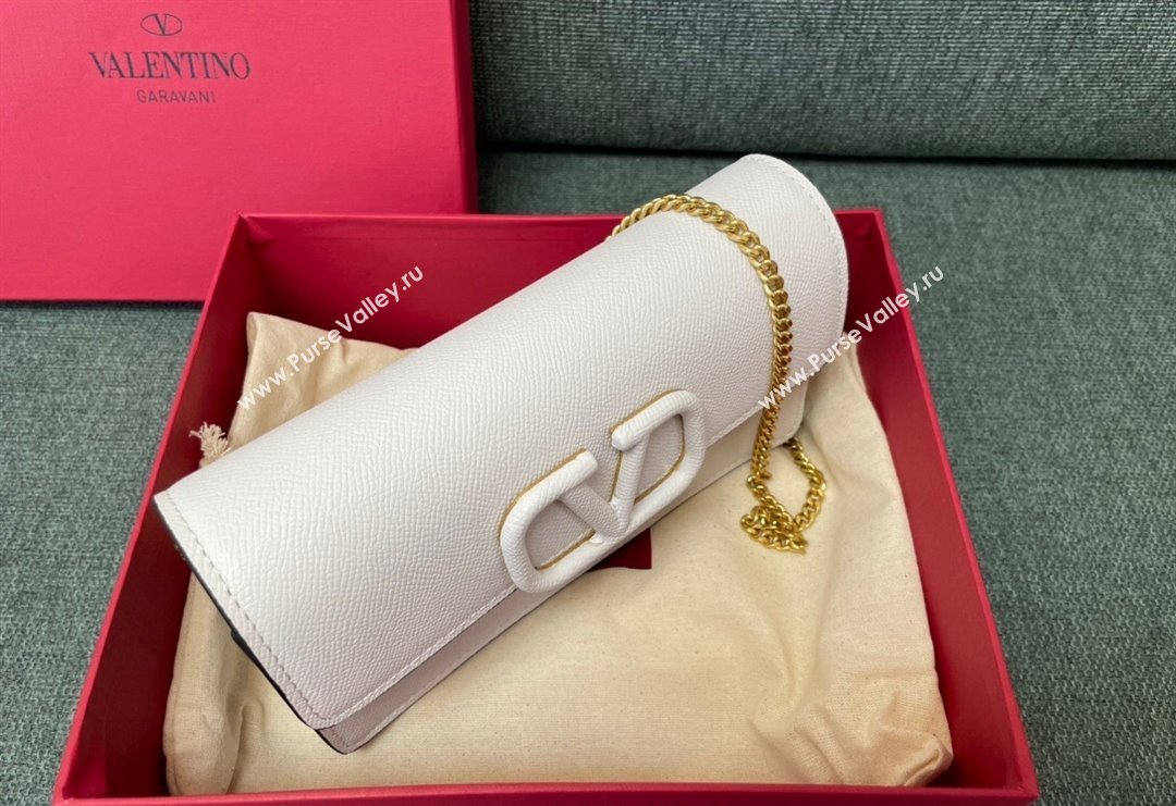 Valentino VLogo Signature Grainy Calfskin Wallet with Chain White 2023 VLTN0093 (JD-231211072)