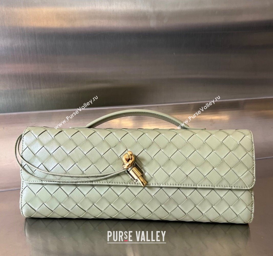 Bottega Veneta Long Clutch Bag Andiamo With Handle in Intrecciato Leather Travetine Green 2023 741511 (WT-231212054)