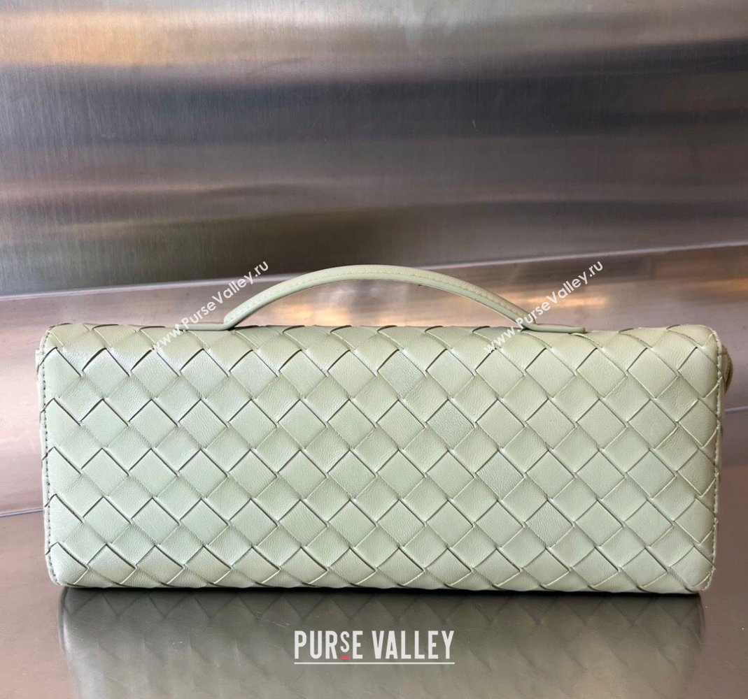 Bottega Veneta Long Clutch Bag Andiamo With Handle in Intrecciato Leather Travetine Green 2023 741511 (WT-231212054)