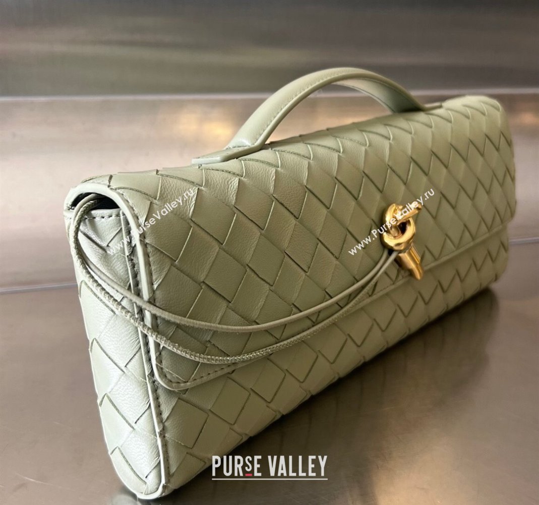 Bottega Veneta Long Clutch Bag Andiamo With Handle in Intrecciato Leather Travetine Green 2023 741511 (WT-231212054)