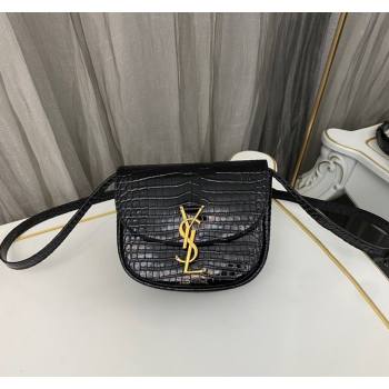 Saint Laurent Kaia Small Satchel Bag in Crocodile Embossed Leather 619740 Black 2023 (nana-231211077)