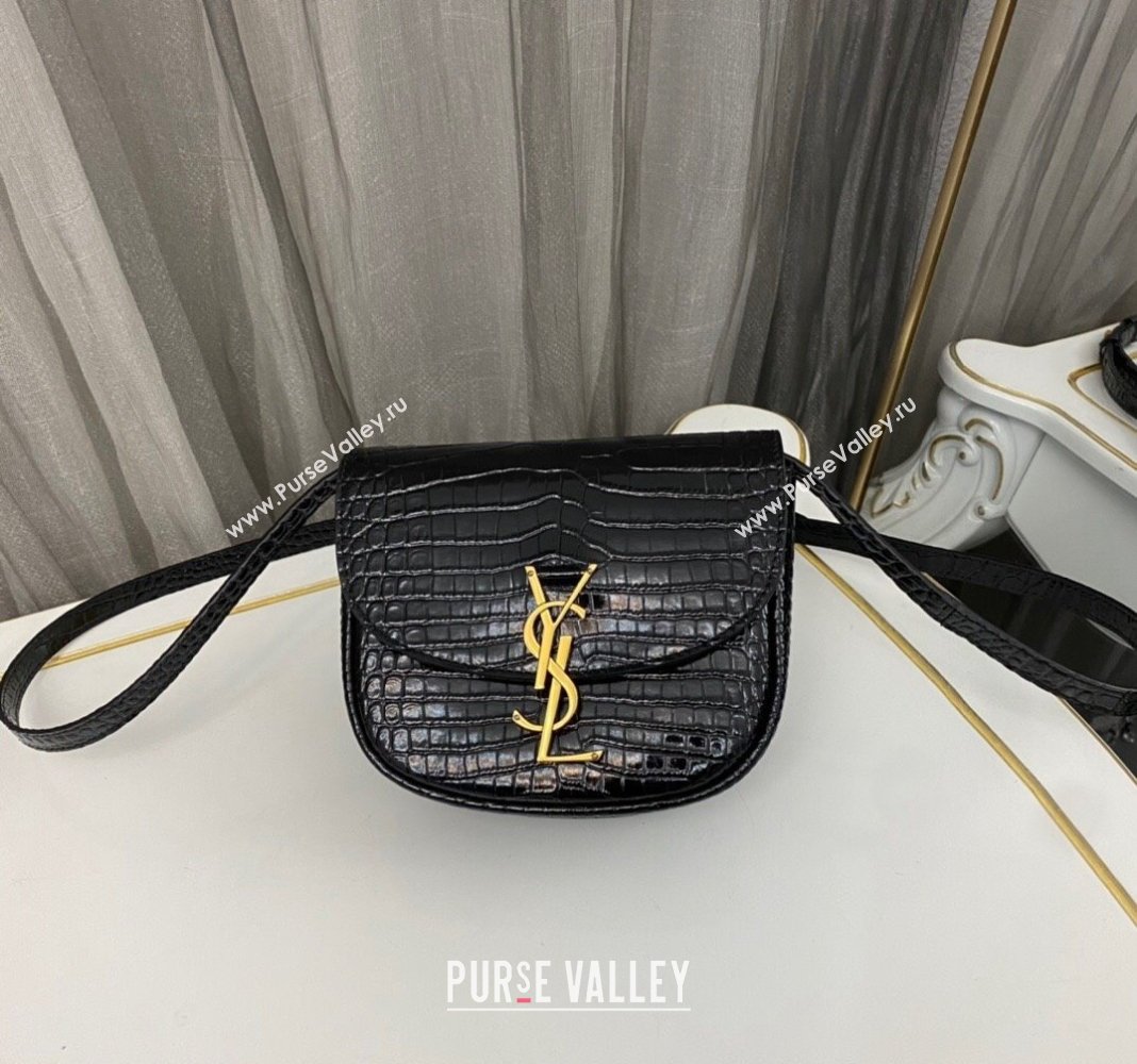 Saint Laurent Kaia Small Satchel Bag in Crocodile Embossed Leather 619740 Black 2023 (nana-231211077)