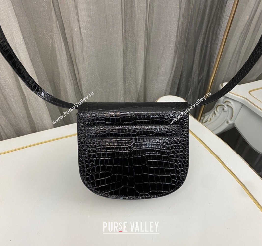 Saint Laurent Kaia Small Satchel Bag in Crocodile Embossed Leather 619740 Black 2023 (nana-231211077)