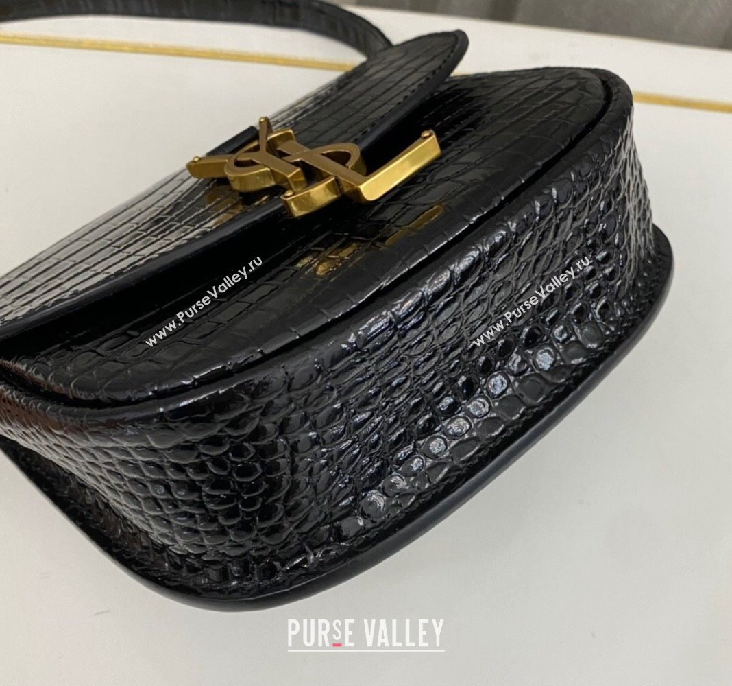 Saint Laurent Kaia Small Satchel Bag in Crocodile Embossed Leather 619740 Black 2023 (nana-231211077)