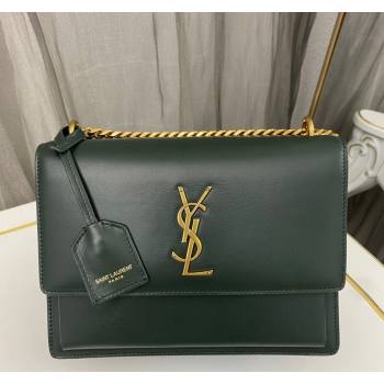 Saint Laurent Sunset Medium Bag in Box Leather 442906 Dark Green/Gold 2023 (nana-231211078)