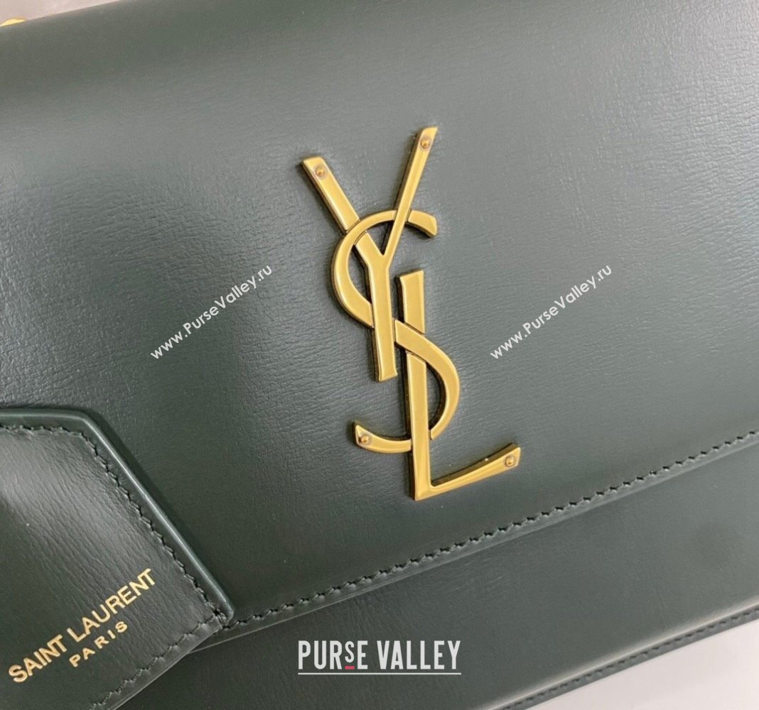 Saint Laurent Sunset Medium Bag in Box Leather 442906 Dark Green/Gold 2023 (nana-231211078)