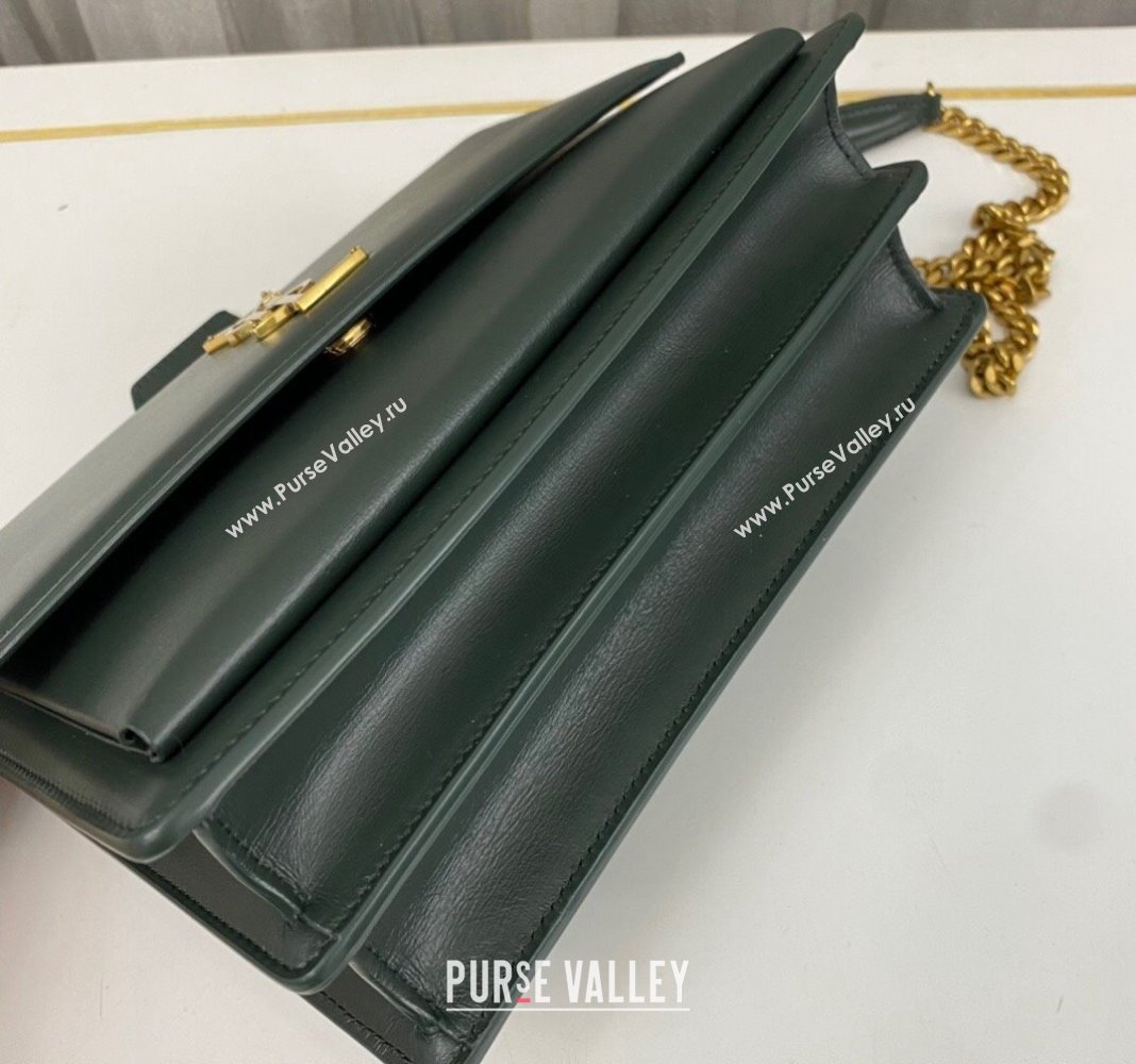 Saint Laurent Sunset Medium Bag in Box Leather 442906 Dark Green/Gold 2023 (nana-231211078)