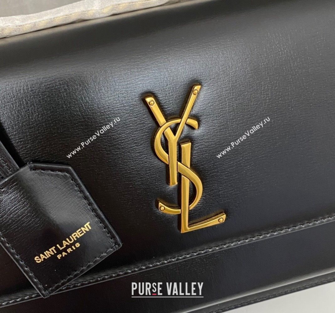 Saint Laurent Sunset Medium Bag in Box Leather 442906 Black/Gold 2023 (nana-231211079)