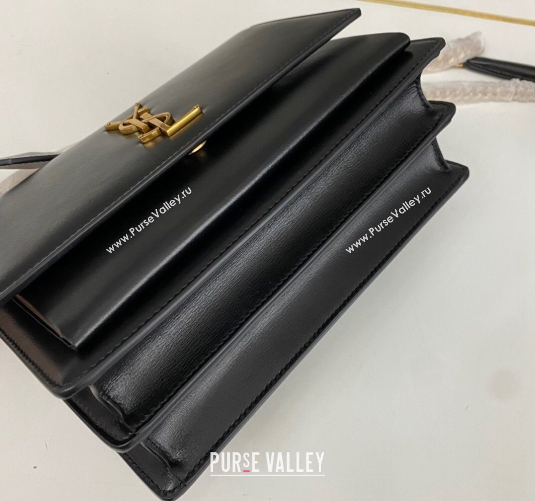 Saint Laurent Sunset Medium Bag in Box Leather 442906 Black/Gold 2023 (nana-231211079)