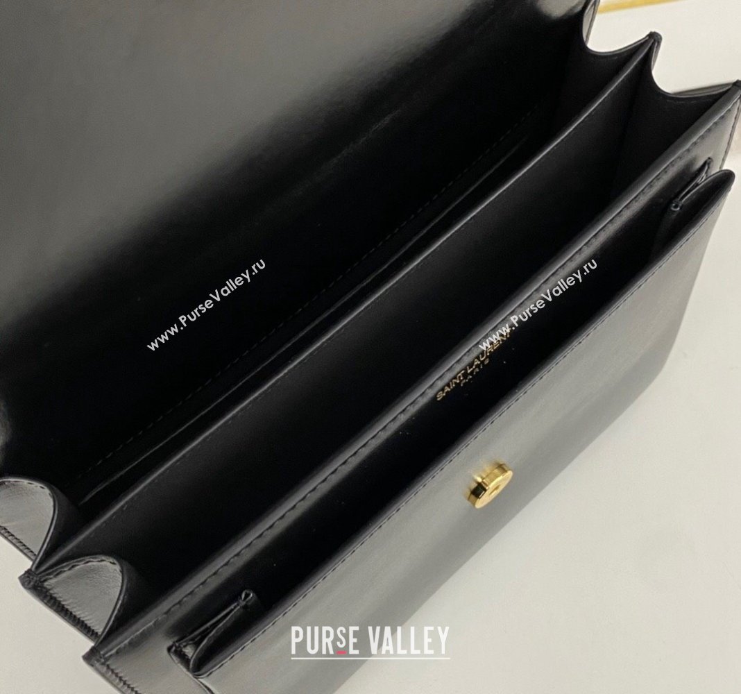 Saint Laurent Sunset Medium Bag in Box Leather 442906 Black/Gold 2023 (nana-231211079)