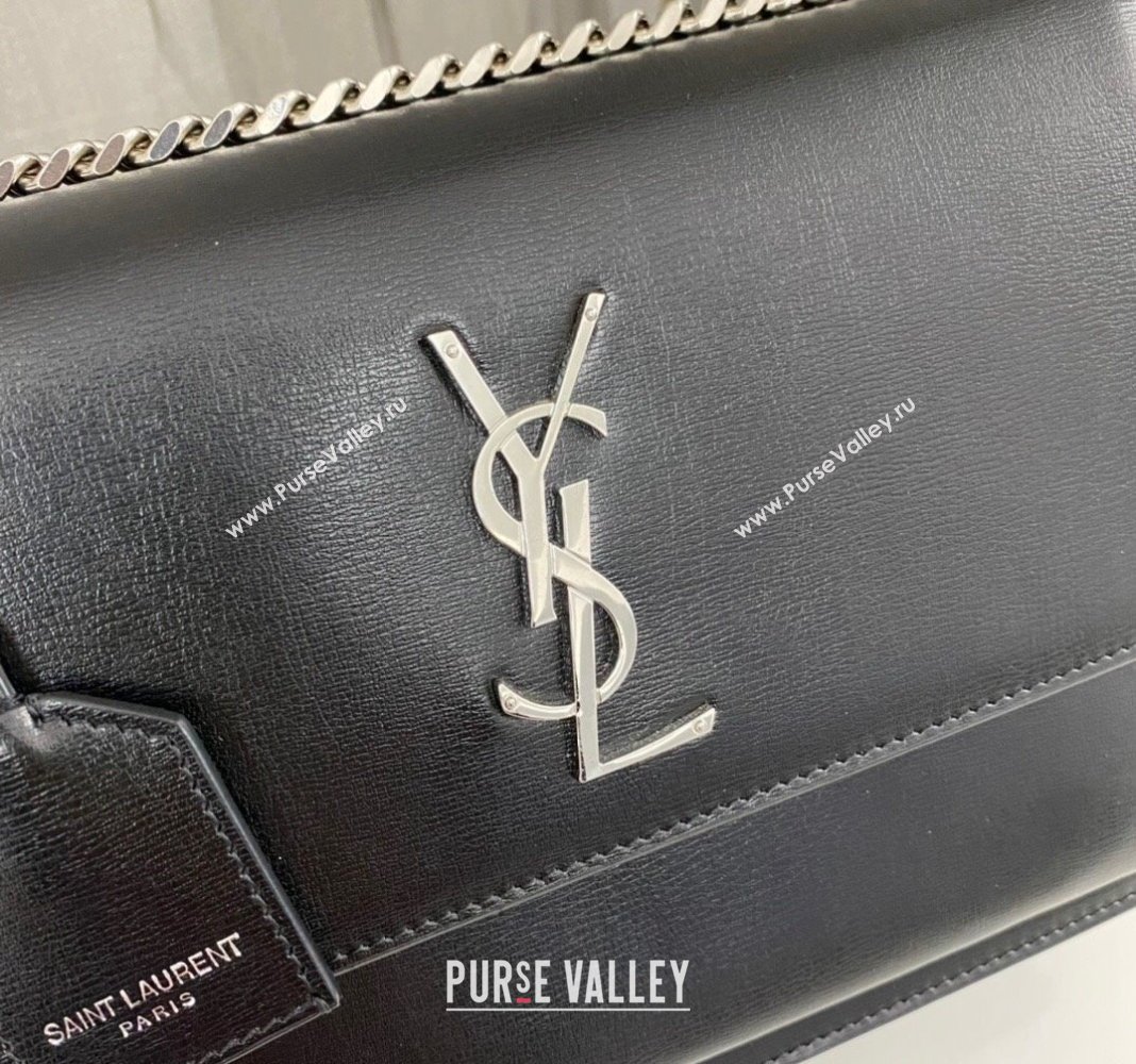 Saint Laurent Sunset Medium Bag in Box Leather 442906 Black/Silver 2023 (nana-231211080)