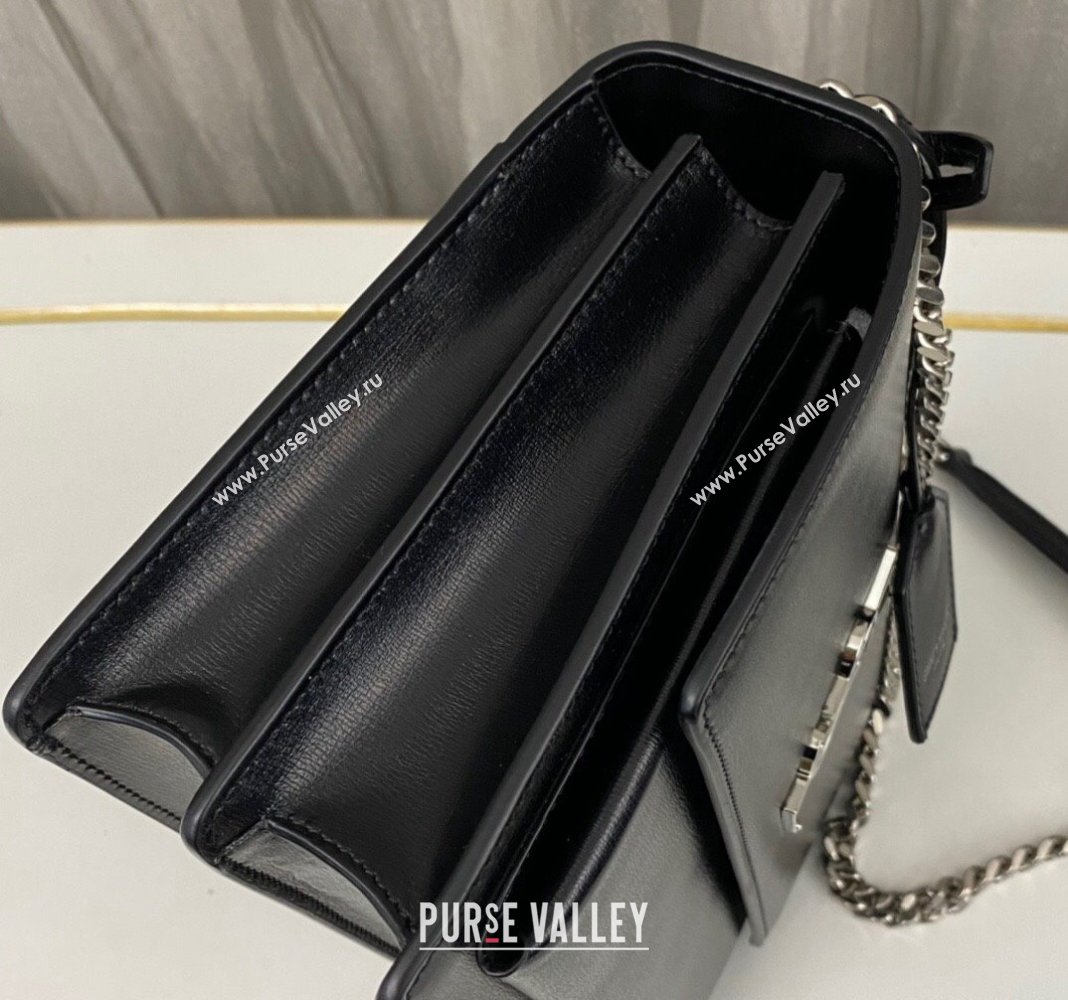 Saint Laurent Sunset Medium Bag in Box Leather 442906 Black/Silver 2023 (nana-231211080)