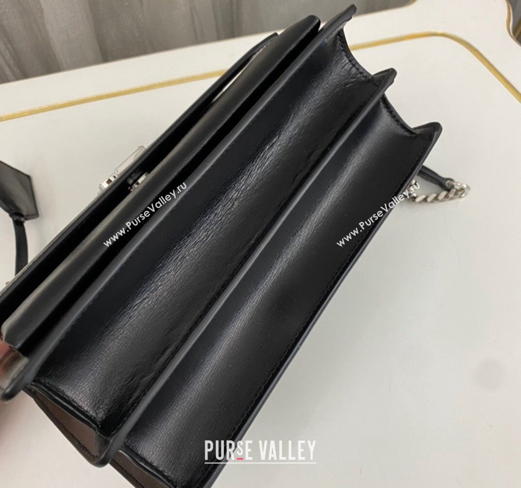 Saint Laurent Sunset Medium Bag in Box Leather 442906 Black/Silver 2023 (nana-231211080)