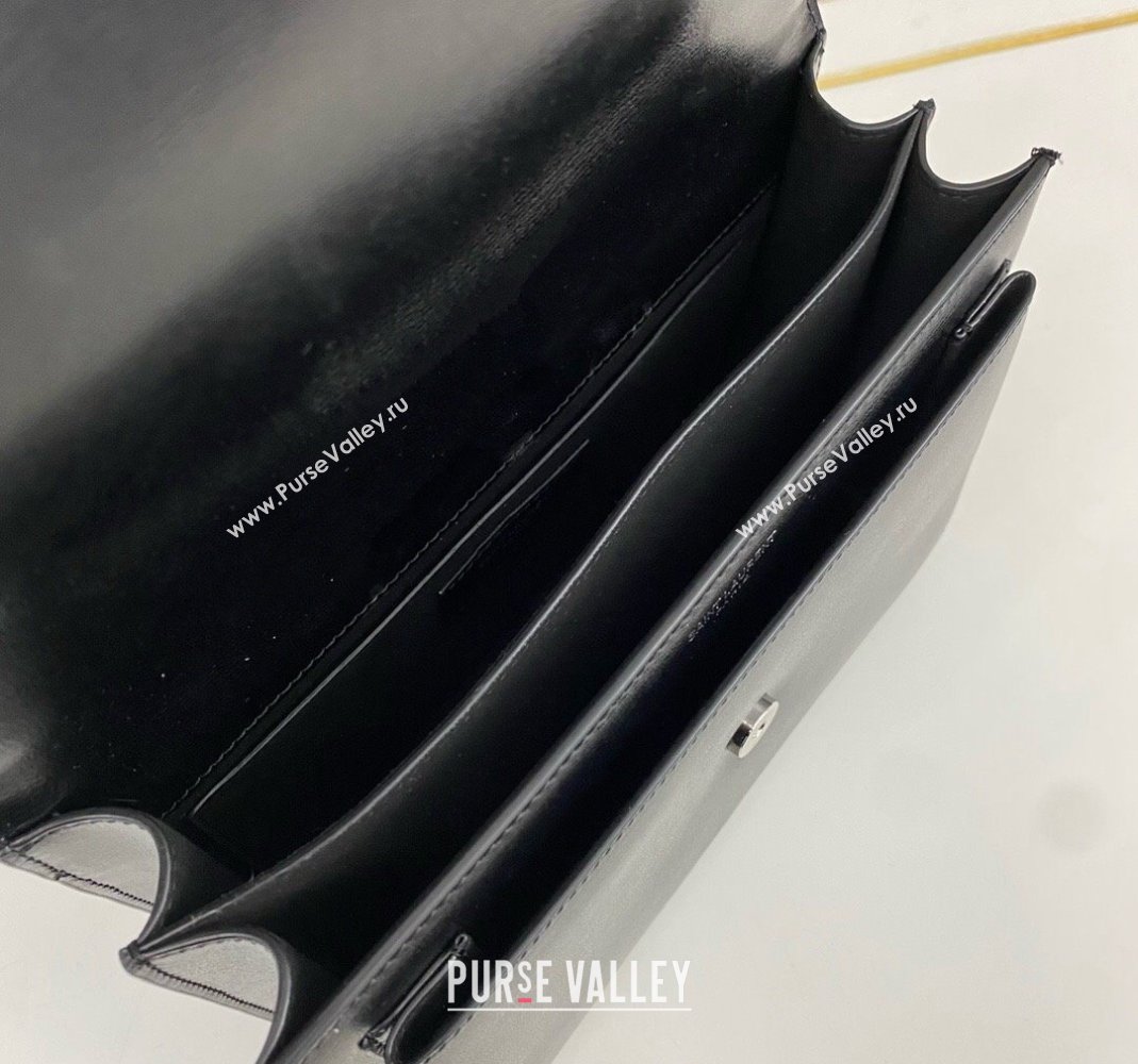 Saint Laurent Sunset Medium Bag in Box Leather 442906 Black/Silver 2023 (nana-231211080)