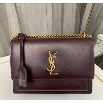 Saint Laurent Sunset Medium Bag in Box Leather 442906 Burgundy/Gold 2023 (nana-231211081)