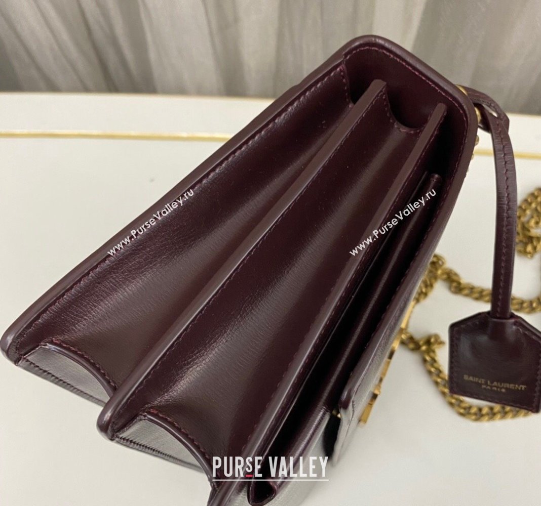 Saint Laurent Sunset Medium Bag in Box Leather 442906 Burgundy/Gold 2023 (nana-231211081)