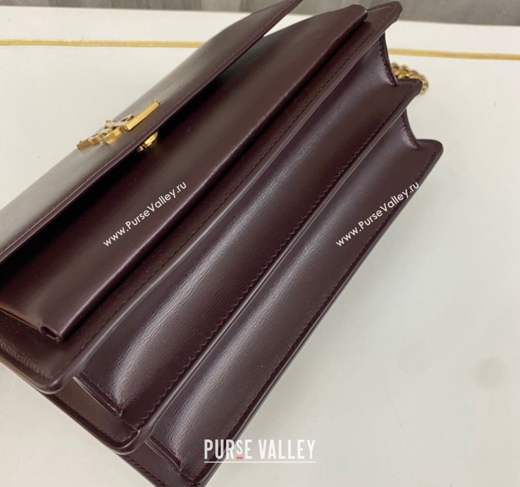 Saint Laurent Sunset Medium Bag in Box Leather 442906 Burgundy/Gold 2023 (nana-231211081)