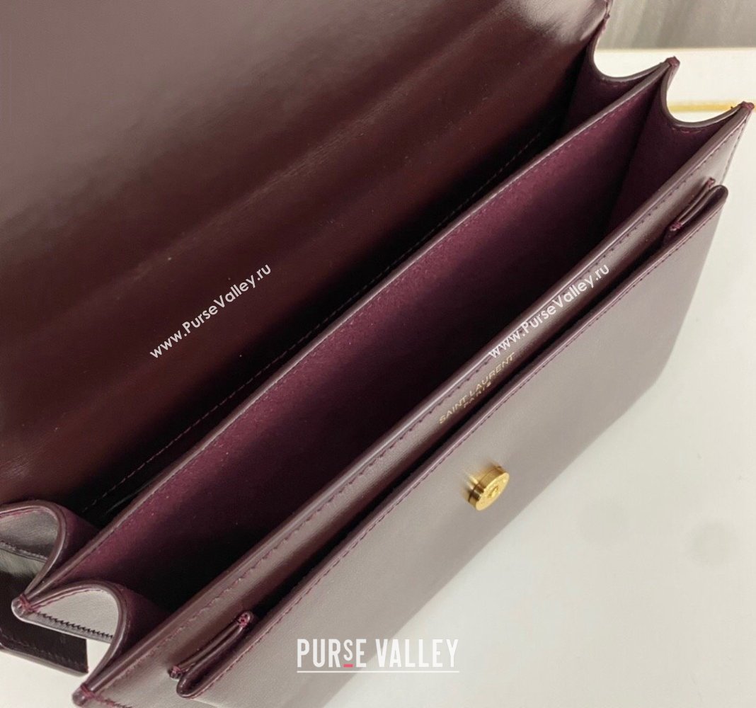 Saint Laurent Sunset Medium Bag in Box Leather 442906 Burgundy/Gold 2023 (nana-231211081)