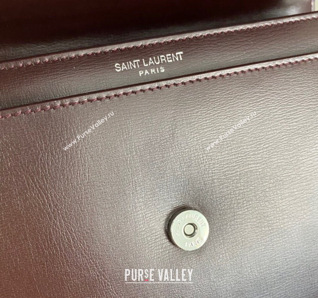 Saint Laurent Sunset Medium Bag in Box Leather 442906 Burgundy/Silver 2023 (nana-231211082)