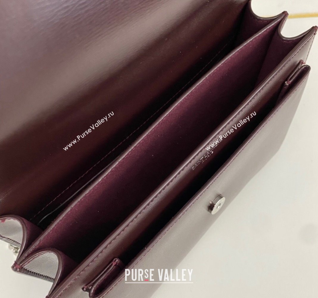 Saint Laurent Sunset Medium Bag in Box Leather 442906 Burgundy/Silver 2023 (nana-231211082)