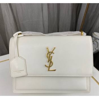 Saint Laurent Sunset Medium Bag in Box Leather 442906 White/Gold 2023 (nana-231211084)