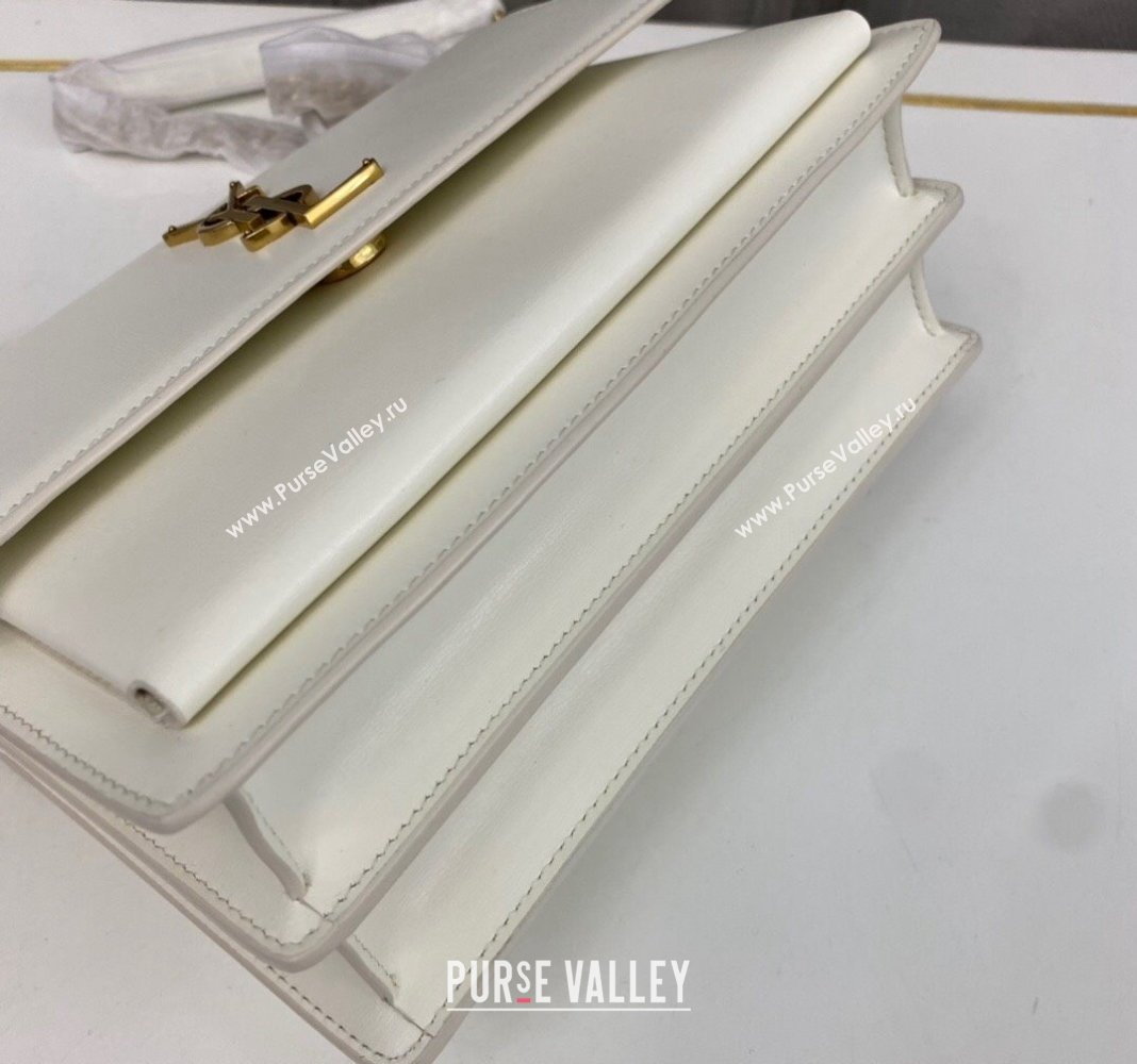 Saint Laurent Sunset Medium Bag in Box Leather 442906 White/Gold 2023 (nana-231211084)