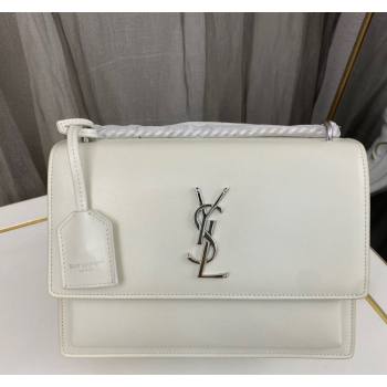 Saint Laurent Sunset Medium Bag in Box Leather 442906 White/Silver 2023 (nana-231211085)