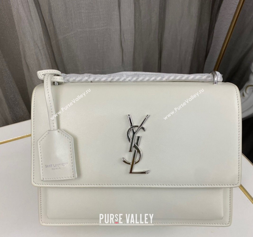 Saint Laurent Sunset Medium Bag in Box Leather 442906 White/Silver 2023 (nana-231211085)