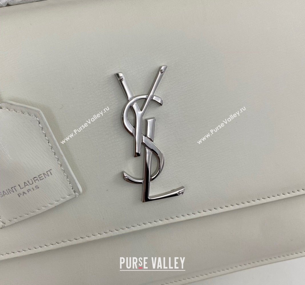 Saint Laurent Sunset Medium Bag in Box Leather 442906 White/Silver 2023 (nana-231211085)