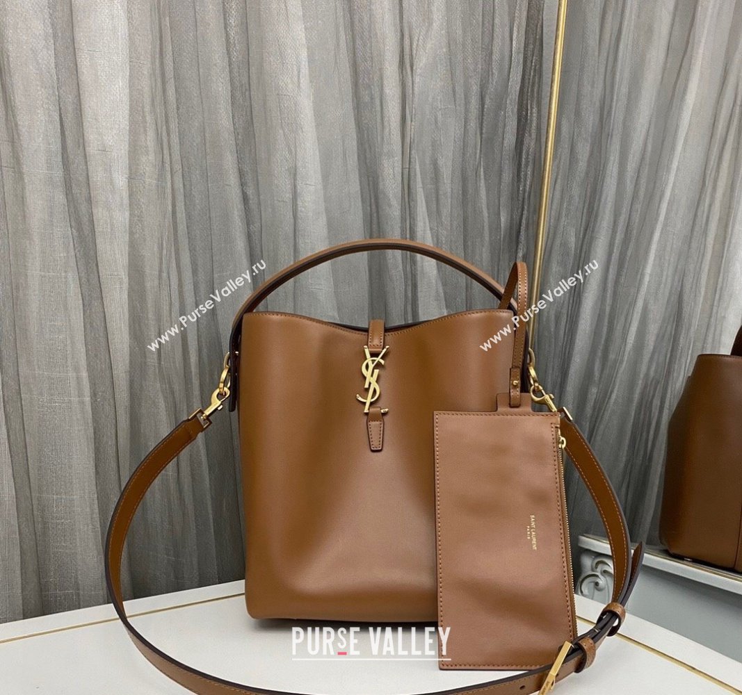 Saint Laurent Le 37 Bucket bag in Shiny Leather 742828 Brown 2 2023 (nana-231211086)