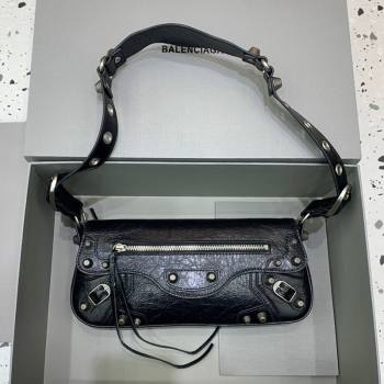 Balenciaga Le Cagole Small Sling Bag in Arena lambskin, aged-silver hardware Black 2023 (JM-231211102)