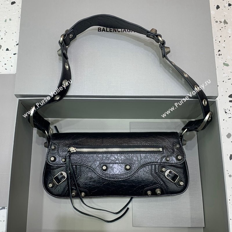 Balenciaga Le Cagole Small Sling Bag in Arena lambskin, aged-silver hardware Black 2023 (JM-231211102)