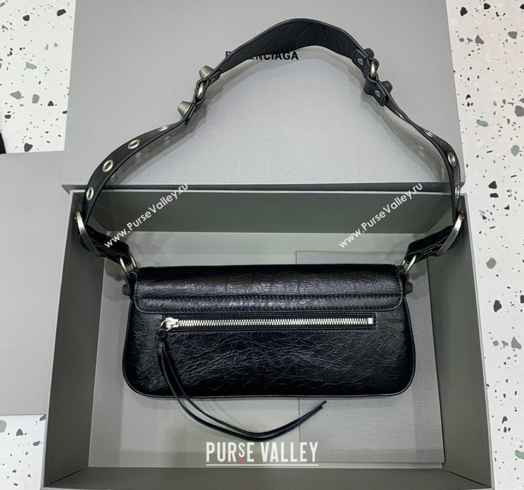 Balenciaga Le Cagole Small Sling Bag in Arena lambskin, aged-silver hardware Black 2023 (JM-231211102)