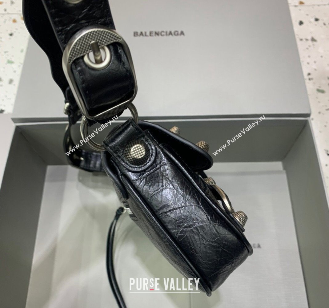 Balenciaga Le Cagole Small Sling Bag in Arena lambskin, aged-silver hardware Black 2023 (JM-231211102)