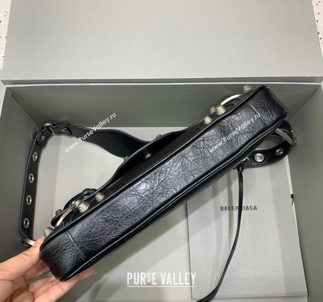 Balenciaga Le Cagole Small Sling Bag in Arena lambskin, aged-silver hardware Black 2023 (JM-231211102)