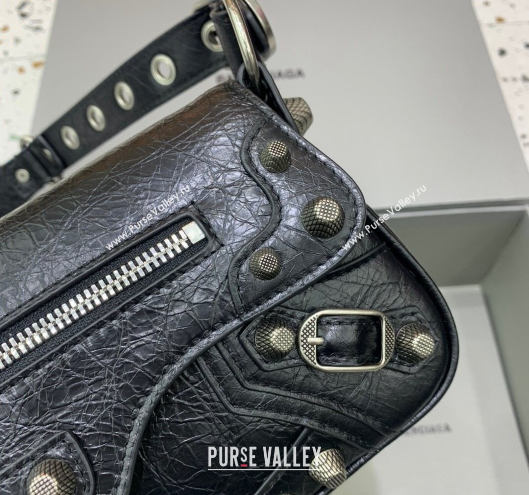 Balenciaga Le Cagole Small Sling Bag in Arena lambskin, aged-silver hardware Black 2023 (JM-231211102)