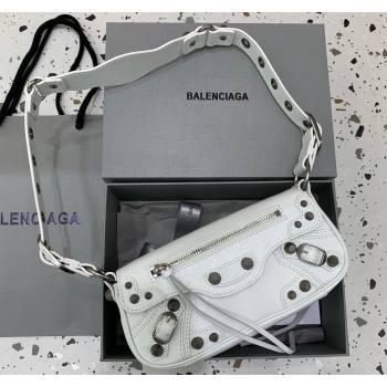 Balenciaga Le Cagole XS Sling Bag in Arena lambskin, aged-silver hardware White 2023 (JM-231211103)