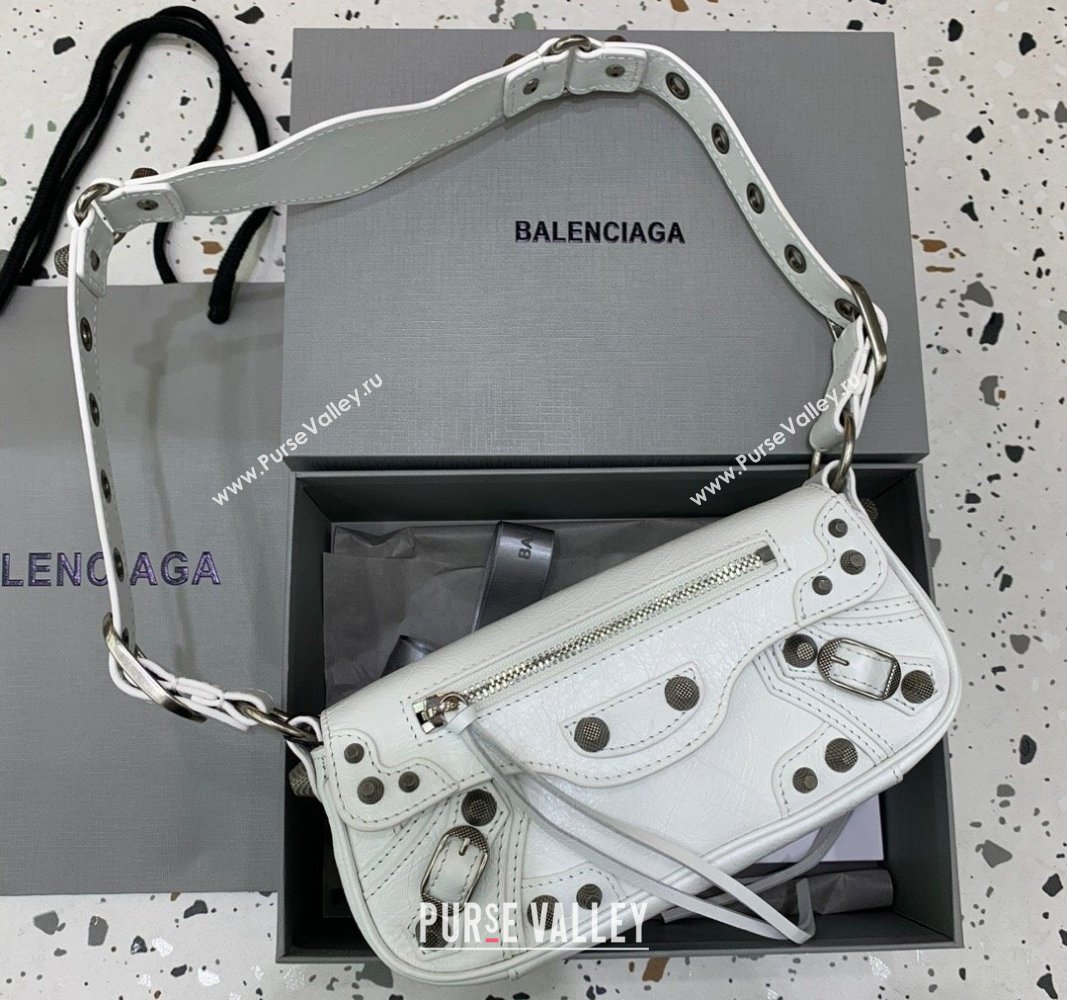 Balenciaga Le Cagole XS Sling Bag in Arena lambskin, aged-silver hardware White 2023 (JM-231211103)