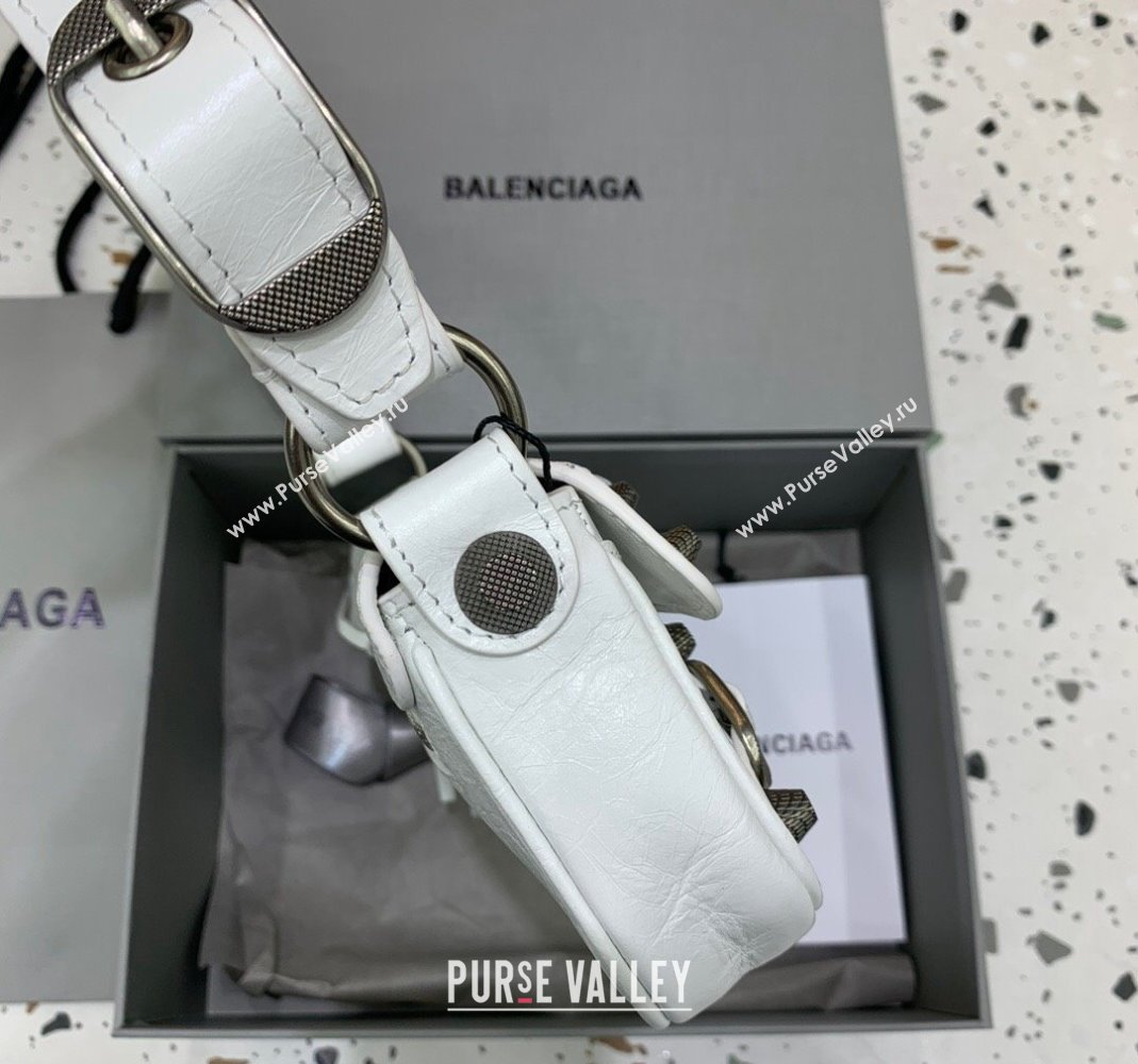 Balenciaga Le Cagole XS Sling Bag in Arena lambskin, aged-silver hardware White 2023 (JM-231211103)