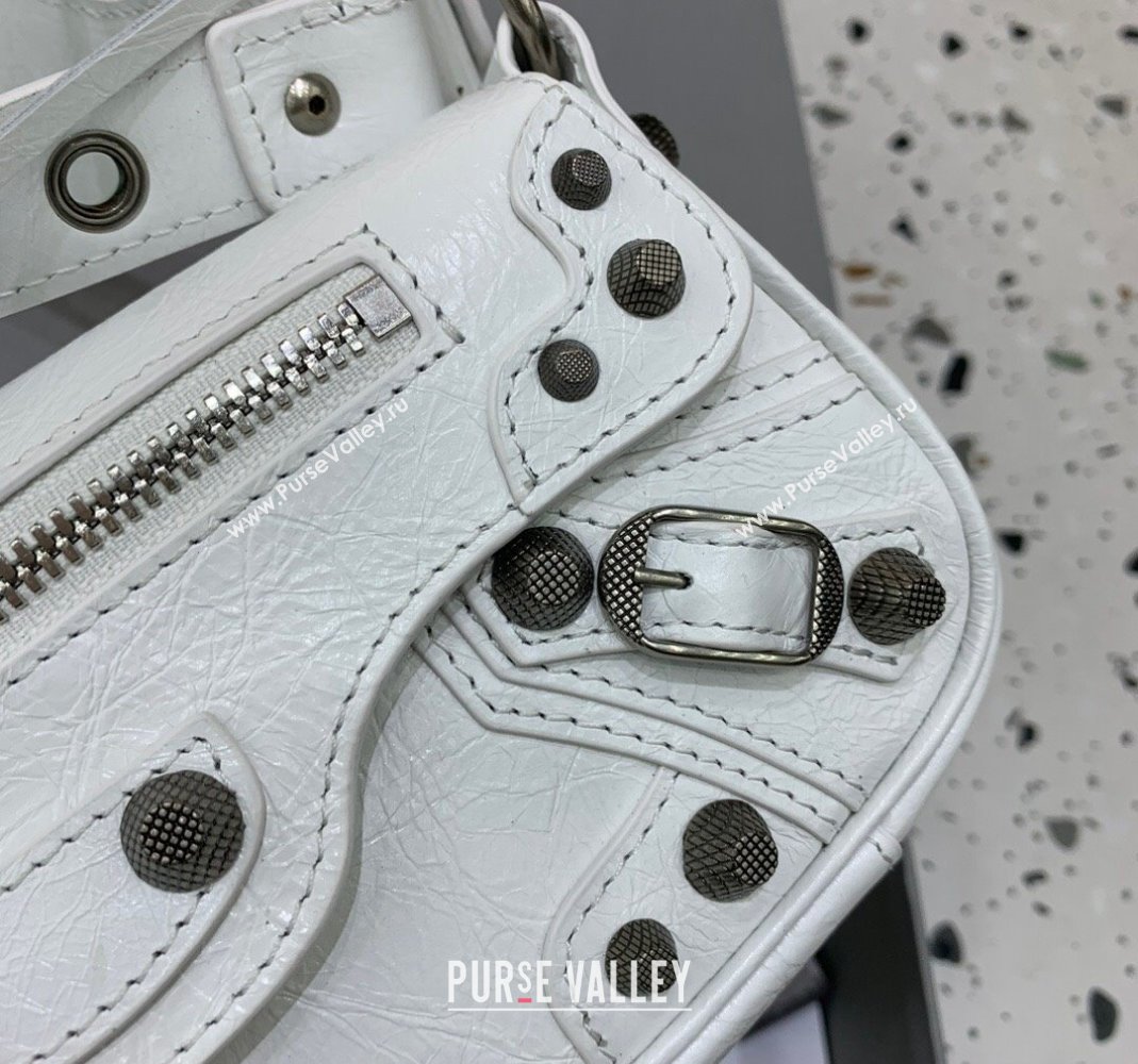 Balenciaga Le Cagole XS Sling Bag in Arena lambskin, aged-silver hardware White 2023 (JM-231211103)