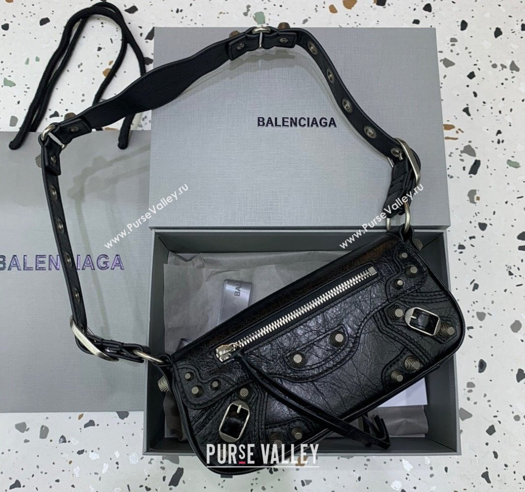 Balenciaga Le Cagole XS Sling Bag in Arena lambskin, aged-silver hardware Black 2023 (JM-231211104)