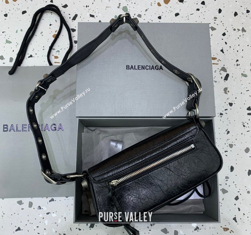 Balenciaga Le Cagole XS Sling Bag in Arena lambskin, aged-silver hardware Black 2023 (JM-231211104)