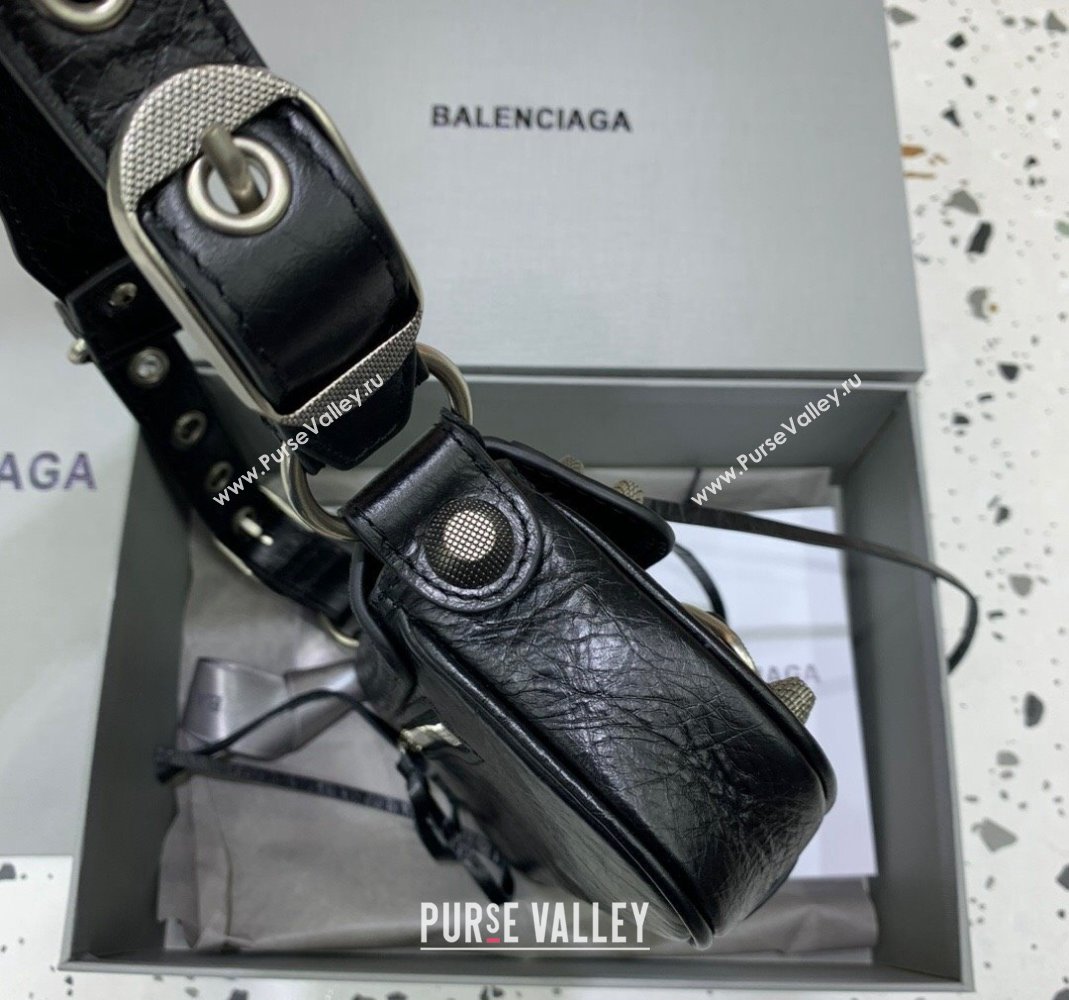 Balenciaga Le Cagole XS Sling Bag in Arena lambskin, aged-silver hardware Black 2023 (JM-231211104)