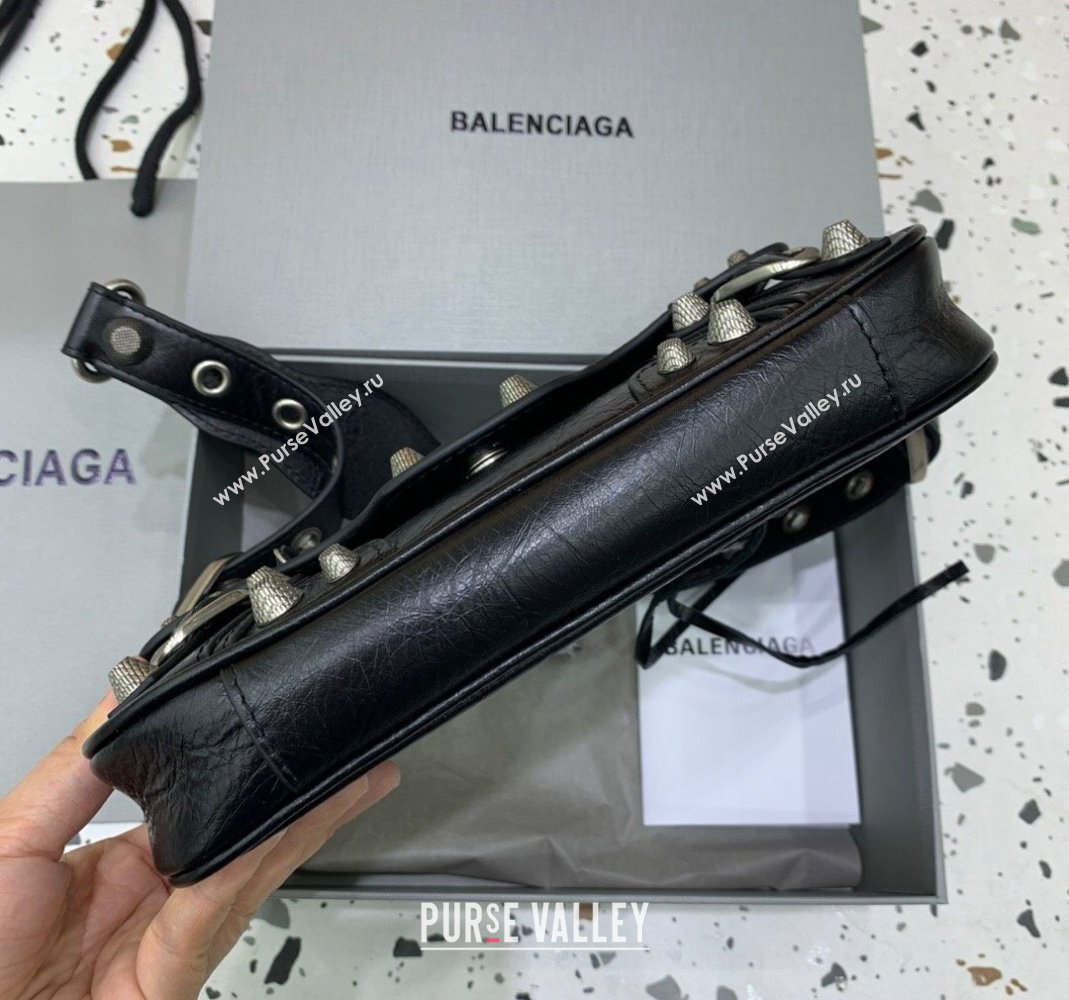 Balenciaga Le Cagole XS Sling Bag in Arena lambskin, aged-silver hardware Black 2023 (JM-231211104)