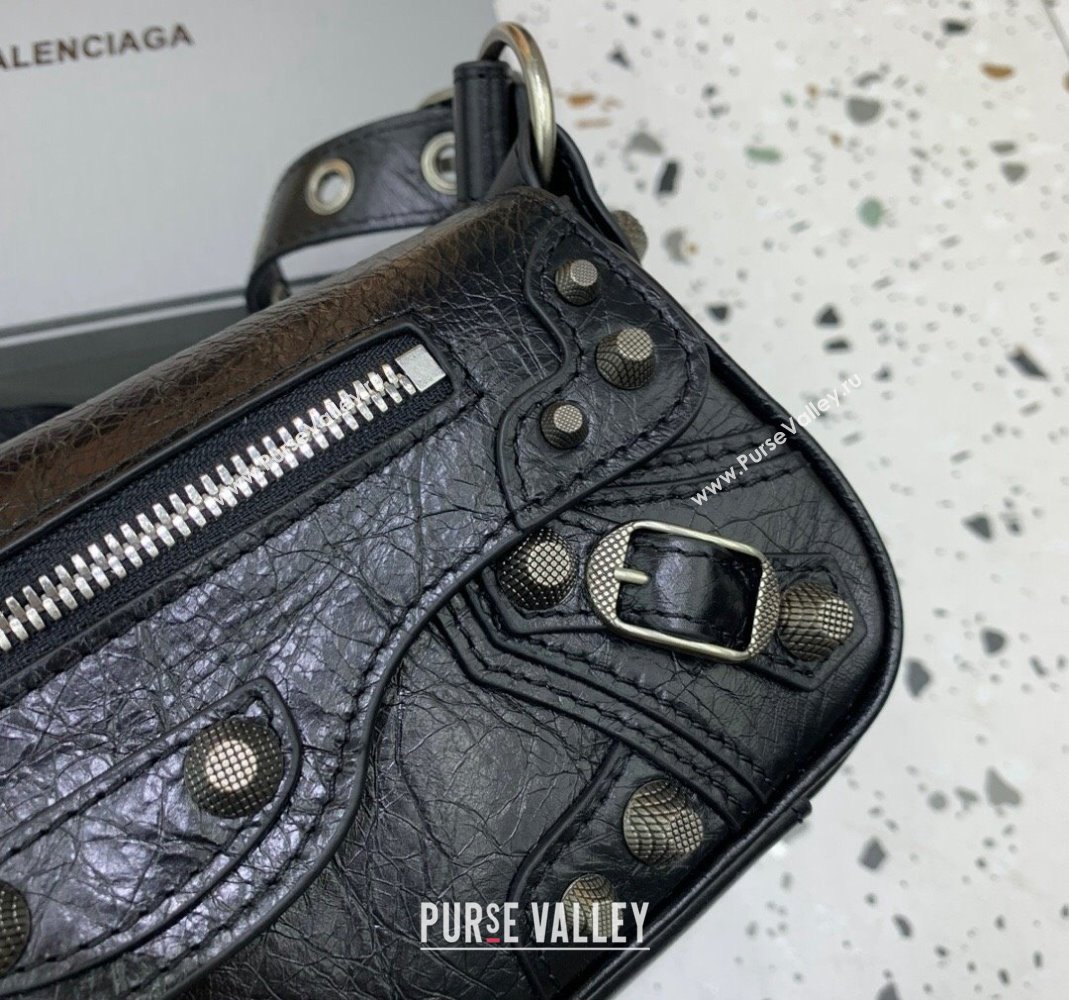 Balenciaga Le Cagole XS Sling Bag in Arena lambskin, aged-silver hardware Black 2023 (JM-231211104)