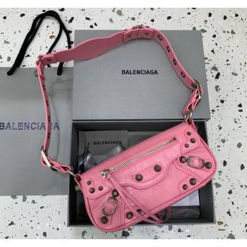 Balenciaga Le Cagole XS Sling Bag in Arena lambskin, aged-silver hardware Pink 2023 (JM-231211105)