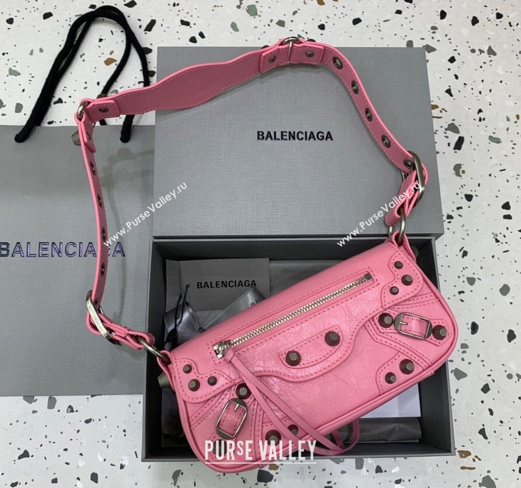 Balenciaga Le Cagole XS Sling Bag in Arena lambskin, aged-silver hardware Pink 2023 (JM-231211105)