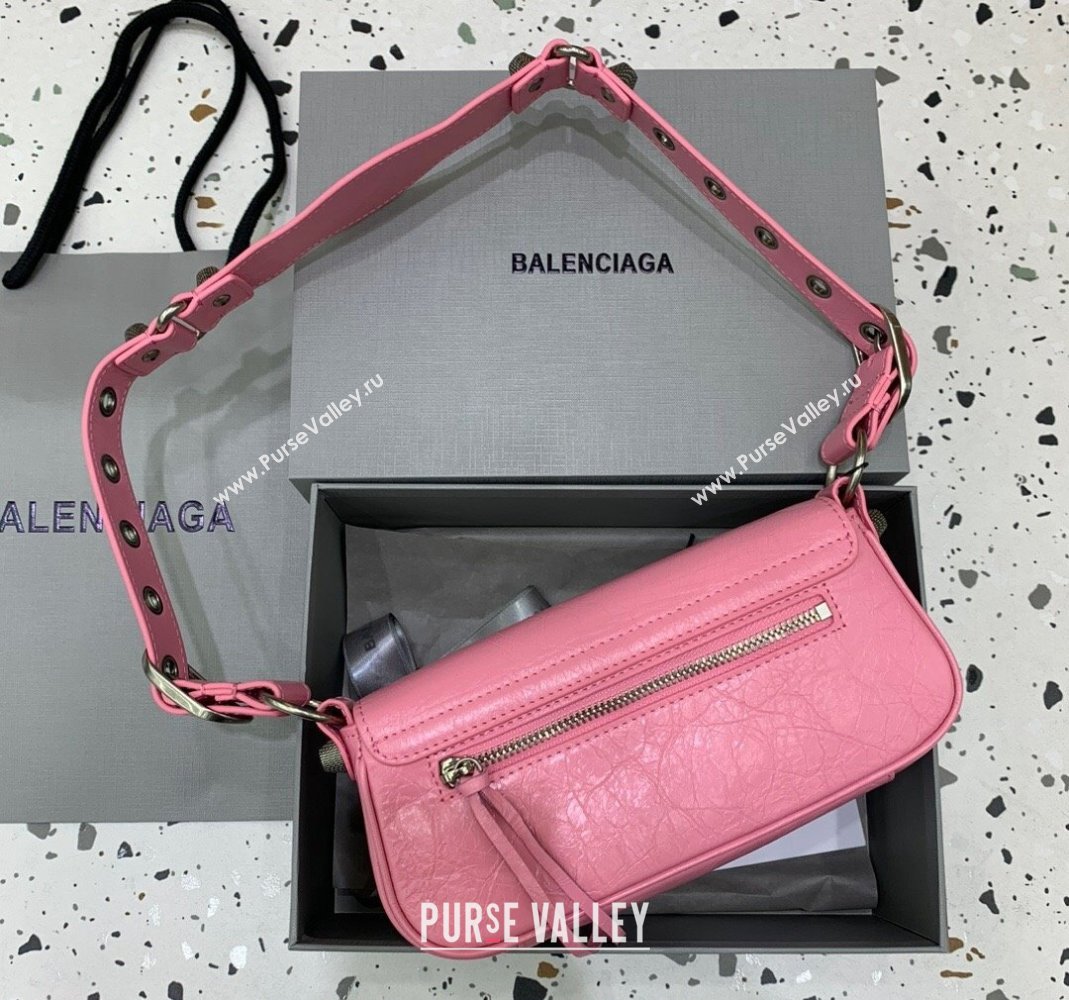 Balenciaga Le Cagole XS Sling Bag in Arena lambskin, aged-silver hardware Pink 2023 (JM-231211105)